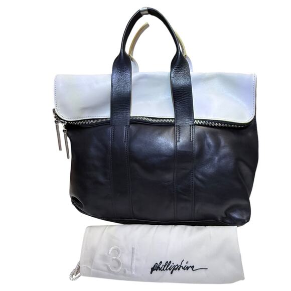 3.1 Phillip Lim 31 Hour Tote Bag Black & White Soft Leather X-Large‎ Work Bag - Picture 1 of 16